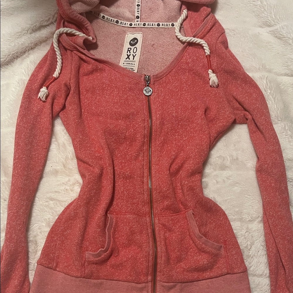 y2k roxy coral zip up hoodie pink